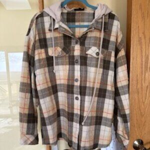 ODDY Plaid Utility Jacket with Hood - Gray and Brown